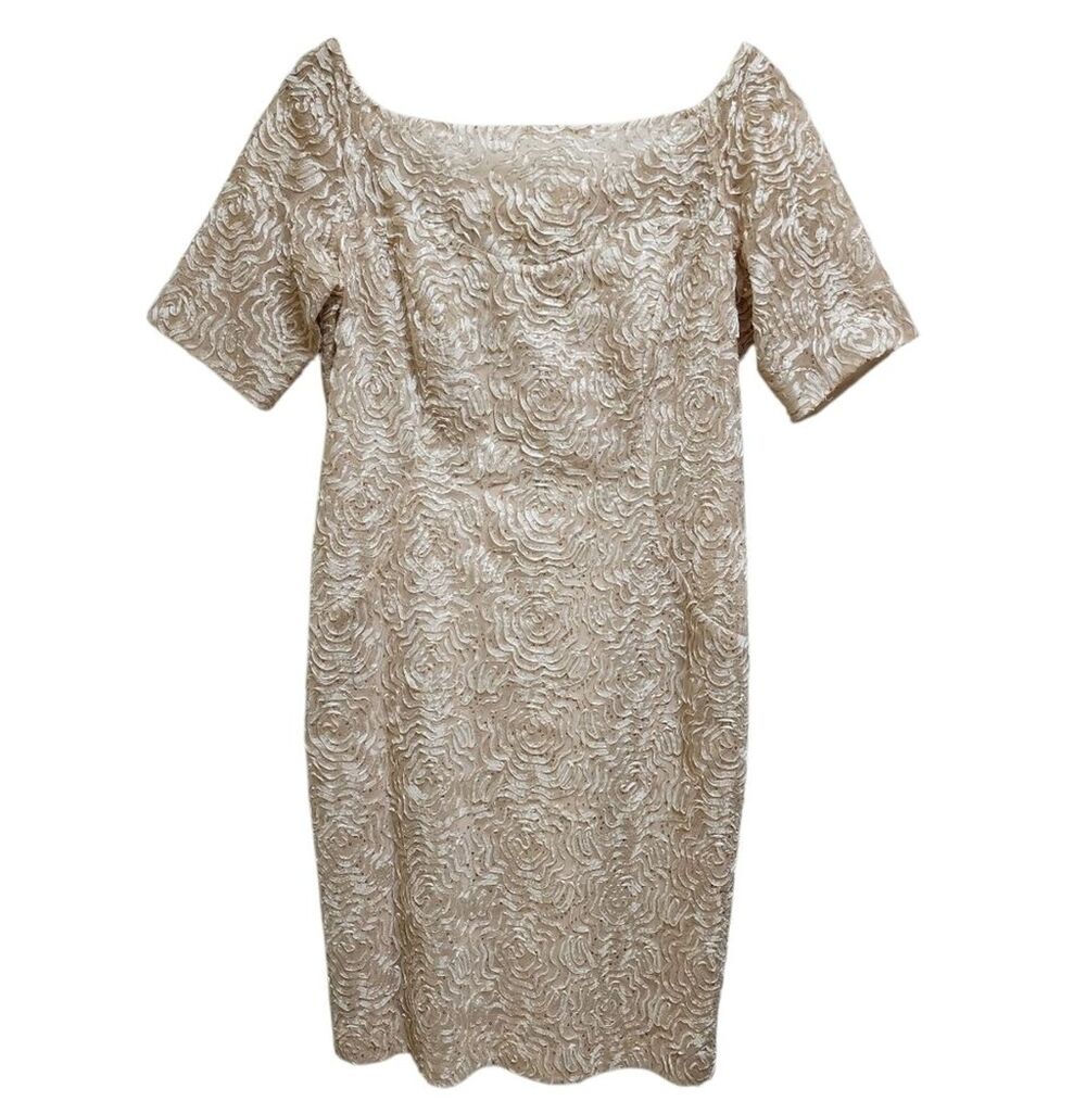 Ursula Switzerland Lasuisse Gold Lace Sequin Overlay Midi Dress 14 Formal Bridal